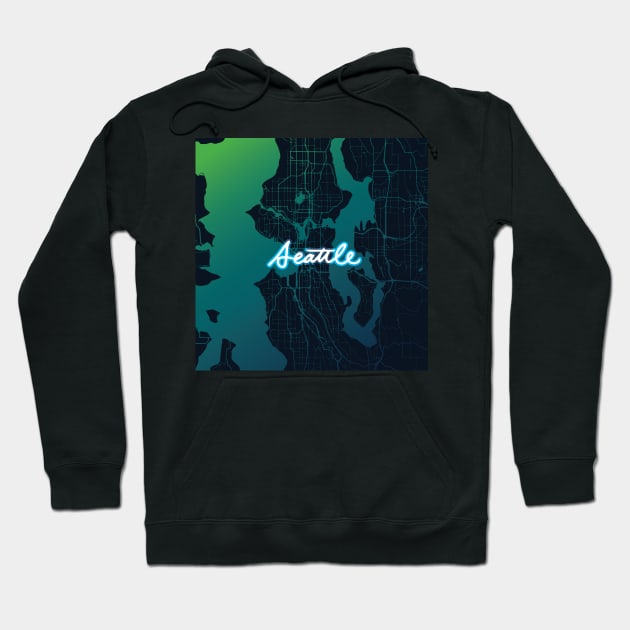 Seattle Map Gradient Cursive Hoodie by polliadesign